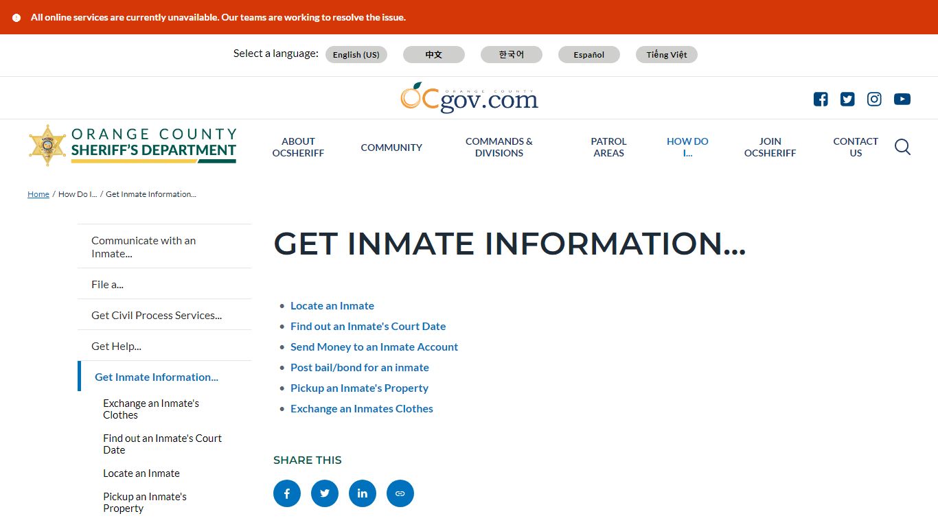 Get Inmate Information... - Orange County Sheriff's Department